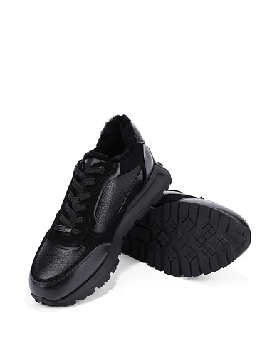 Мужские кроссовки кожаные черные - фото 2 - Miraton