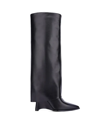 Женские сапоги кожаные черные - фото 2 - Miraton