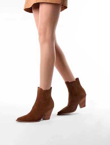 Женские ботинки челси MIRATON велюровые бежевые - фото 1 - Miraton