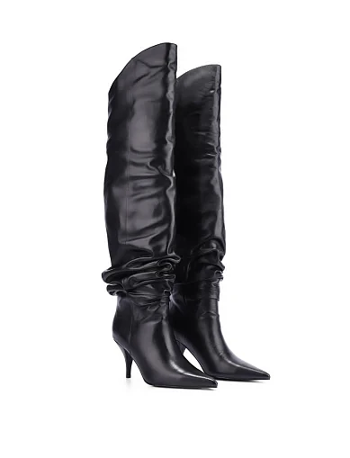 Женские ботфорты MIRATON кожаные черные - фото 2 - Miraton