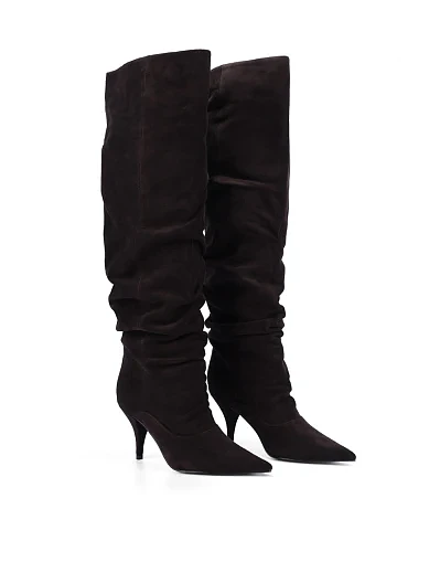 Женские ботфорты велюровые коричневые - фото 2 - Miraton