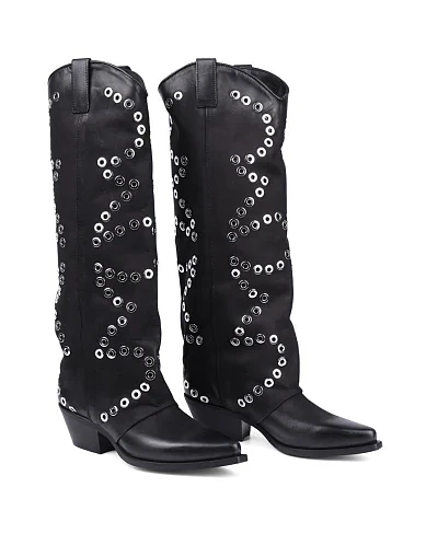 Женские сапоги MIRATON кожаные черные - фото 3 - Miraton