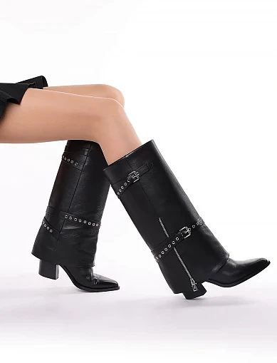 Жіночі чоботи MIRATON шкіряні чорні(385H-1555-N538) - фото 1 - Miraton