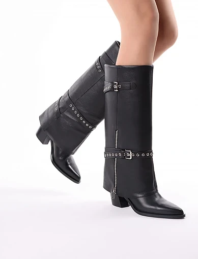 Жіночі чоботи MIRATON шкіряні чорні(385H-1555-N538) - фото 7 - Miraton