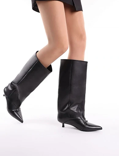 Женские сапоги MIRATON кожаные черные - фото 1 - Miraton