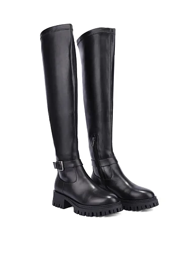 Женские ботфорты кожаные черные - фото 3 - Miraton
