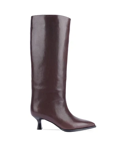 Женские сапоги кожаные коричневые - фото 1 - Miraton