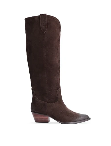 Женские сапоги казаки MIRATON велюровые коричневые - фото 1 - Miraton