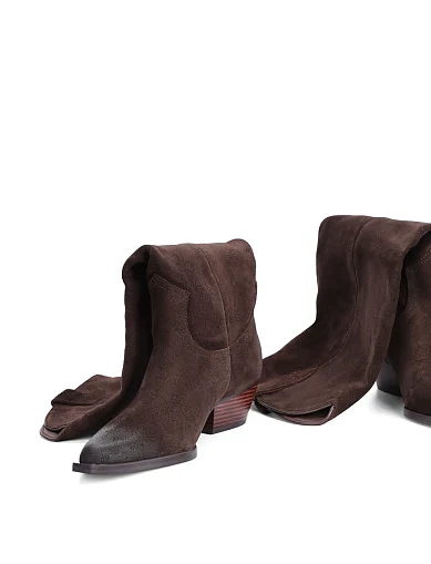 Женские сапоги казаки MIRATON велюровые коричневые - фото 2 - Miraton