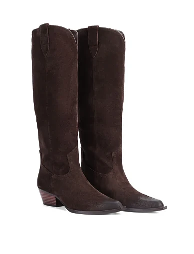 Женские сапоги казаки MIRATON велюровые коричневые - фото 3 - Miraton