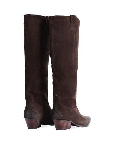 Женские сапоги казаки MIRATON велюровые коричневые - фото 4 - Miraton