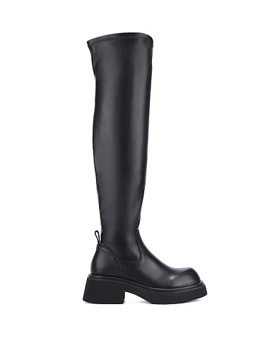 Женские ботфорты кожаные черные - фото 1 - Miraton