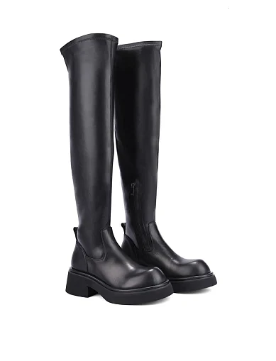 Женские ботфорты кожаные черные - фото 3 - Miraton