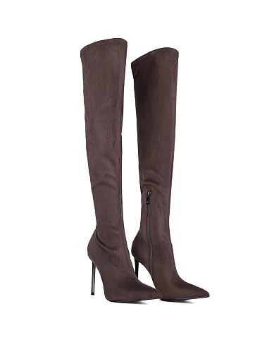 Жіночі ботфорти зі штучної замші сірі(L2536T-1) - фото 3 - Miraton