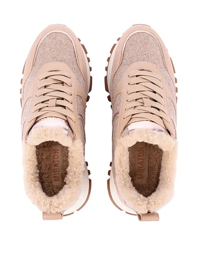 Женские кроссовки MIRATON кожаные бежевые - фото 2 - Miraton