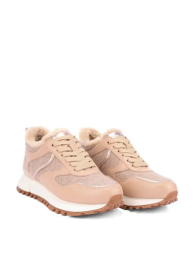 Женские кроссовки MIRATON кожаные бежевые - фото 3 - Miraton