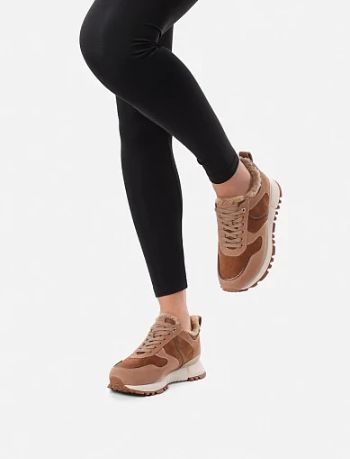 Женские кроссовки MIRATON из нубука бежевые - фото 1 - Miraton