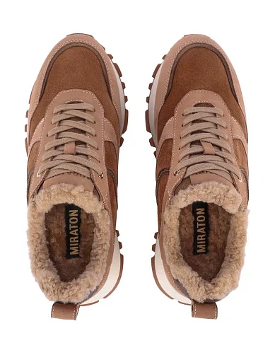 Женские кроссовки MIRATON из нубука бежевые - фото 3 - Miraton