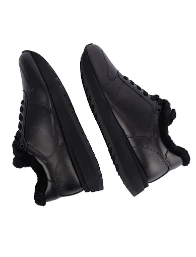 Женские кроссовки кожаные черные - фото 2 - Miraton