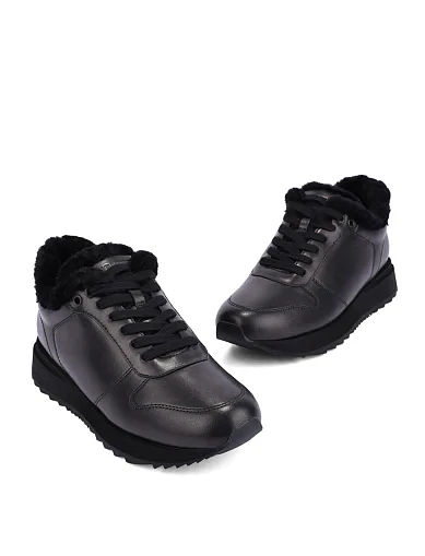 Женские кроссовки кожаные черные - фото 5 - Miraton