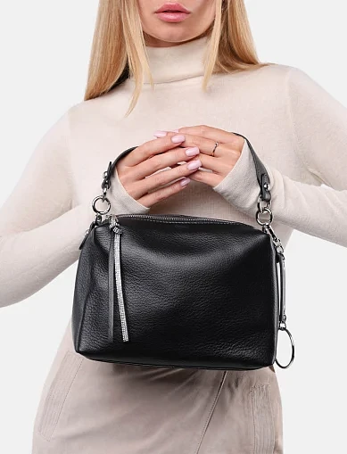 Женская сумка через плечо кожаная черная - фото 2 - Miraton