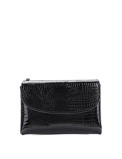 Кошелек лаковый кожаный черный с тиснением - фото 1 - Miraton