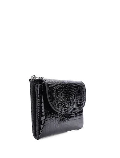 Кошелек лаковый кожаный черный с тиснением - фото 2 - Miraton