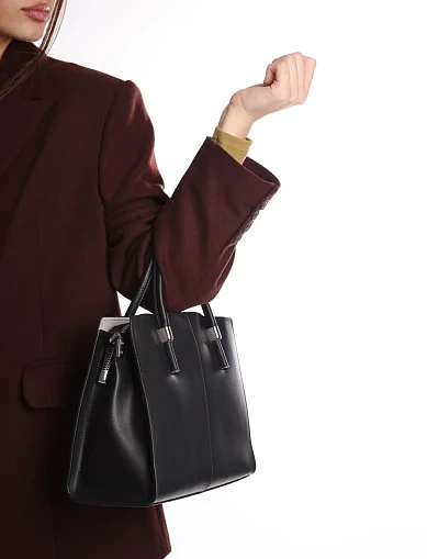 Женская сумка тоут кожаная черная - фото 8 - Miraton