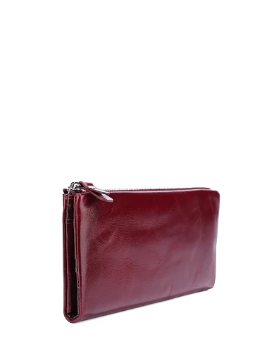 Кошелек на молнии кожаный бордовый - фото 2 - Miraton