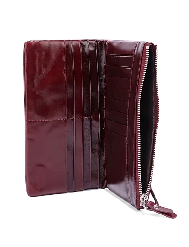 Кошелек на молнии кожаный бордовый - фото 4 - Miraton