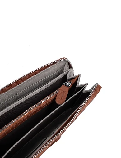 Кошелек на молнии кожаный коричневый - фото 4 - Miraton