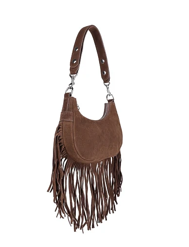 Женская сумка через плечо замшевая коричневая - фото 3 - Miraton