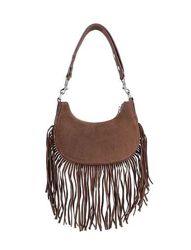 Женская сумка через плечо замшевая коричневая - фото 4 - Miraton