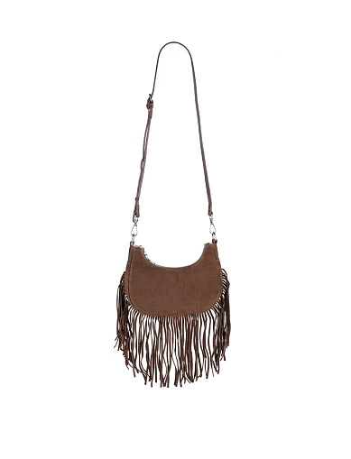 Женская сумка через плечо замшевая коричневая - фото 5 - Miraton