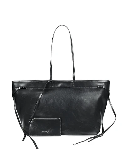 Женская сумка шоппер кожаная черная - фото 1 - Miraton