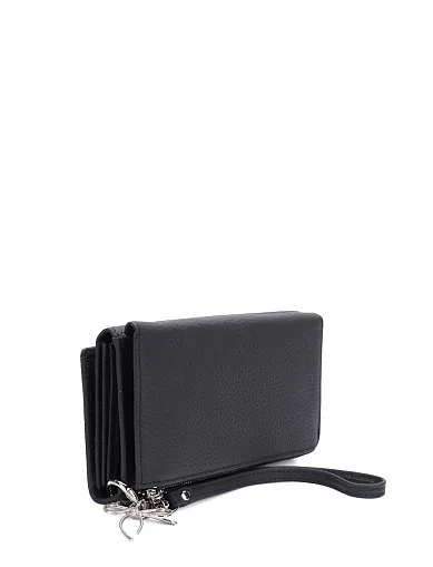 Кошелек на кнопке кожаный черный с брелком - фото 2 - Miraton