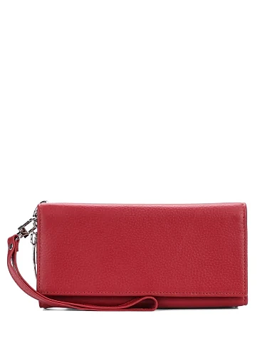 Кошелек на кнопке кожаный красный с брелком - фото 1 - Miraton