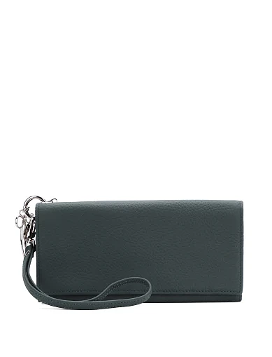 Кошелек на кнопке кожаный зеленый с брелком - фото 1 - Miraton