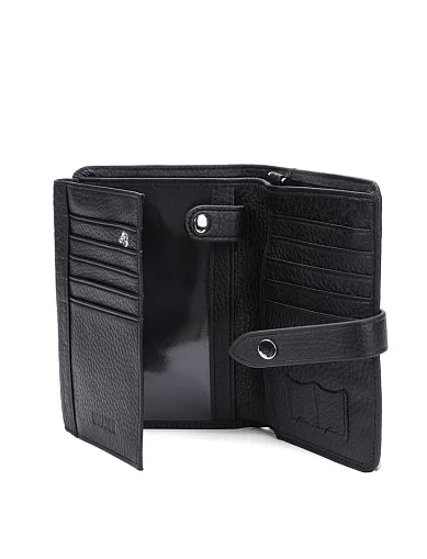 Кошелек на кнопке кожаный черный - фото 4 - Miraton