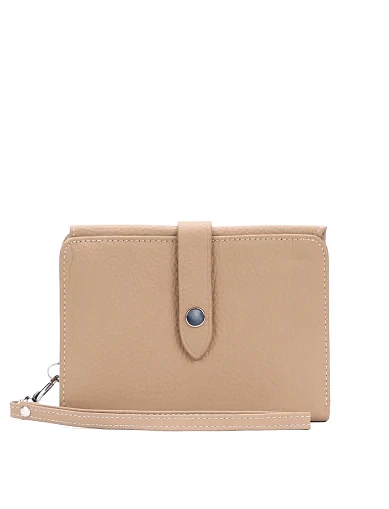 Кошелек на кнопке кожаный бежевый - фото 1 - Miraton