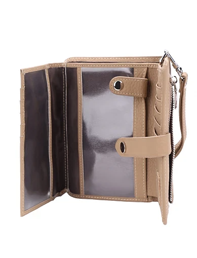 Кошелек на кнопке кожаный бежевый - фото 4 - Miraton