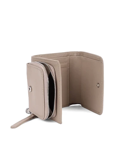 Кошелек на кнопке кожаный бежевый - фото 4 - Miraton