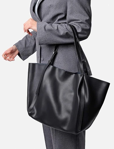 Жіноча сумка шоппер шкіряна чорна(7718-1) - фото 2 - Miraton