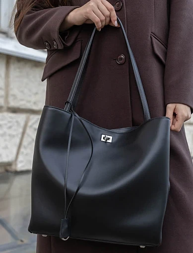 Женская сумка шоппер кожаная черная - фото 7 - Miraton