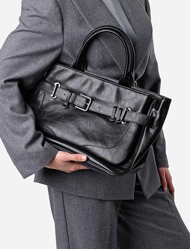 Женская сумка кожаная черная - фото 2 - Miraton