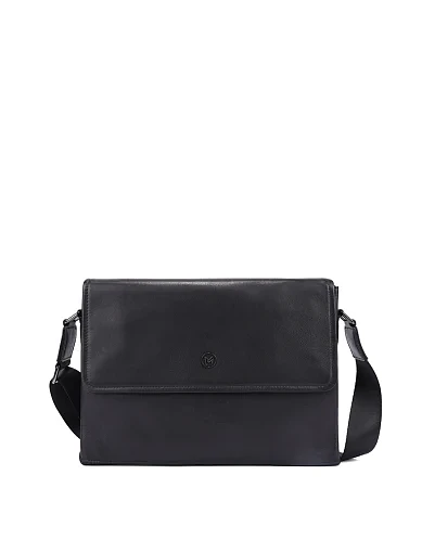 Чоловіча сумка месенджер шкіряна чорна (1610-4) - фото 1 - Miraton