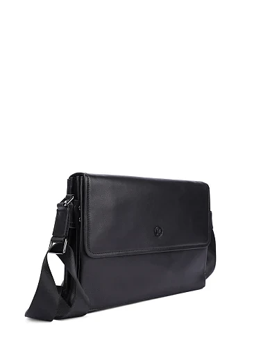 Чоловіча сумка месенджер шкіряна чорна (1610-4) - фото 2 - Miraton