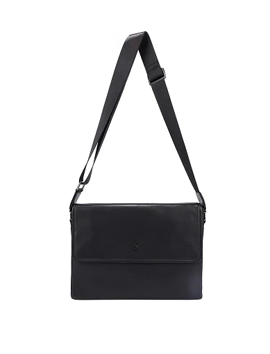 Чоловіча сумка месенджер шкіряна чорна (1610-4) - фото 4 - Miraton