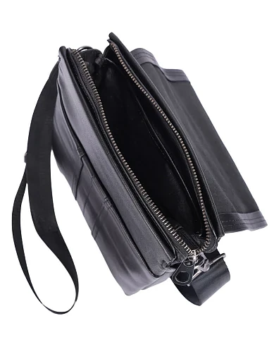 Чоловіча сумка месенджер шкіряна чорна (313-1) - фото 5 - Miraton