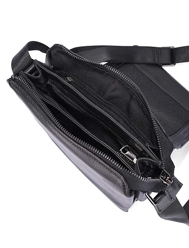 Мужская сумка мессенджер кожаная черная - фото 6 - Miraton